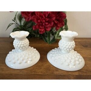 Vintage Hobnail Milk Glass Candle Holders – Scalloped Rim Wedding Decor Retro‎